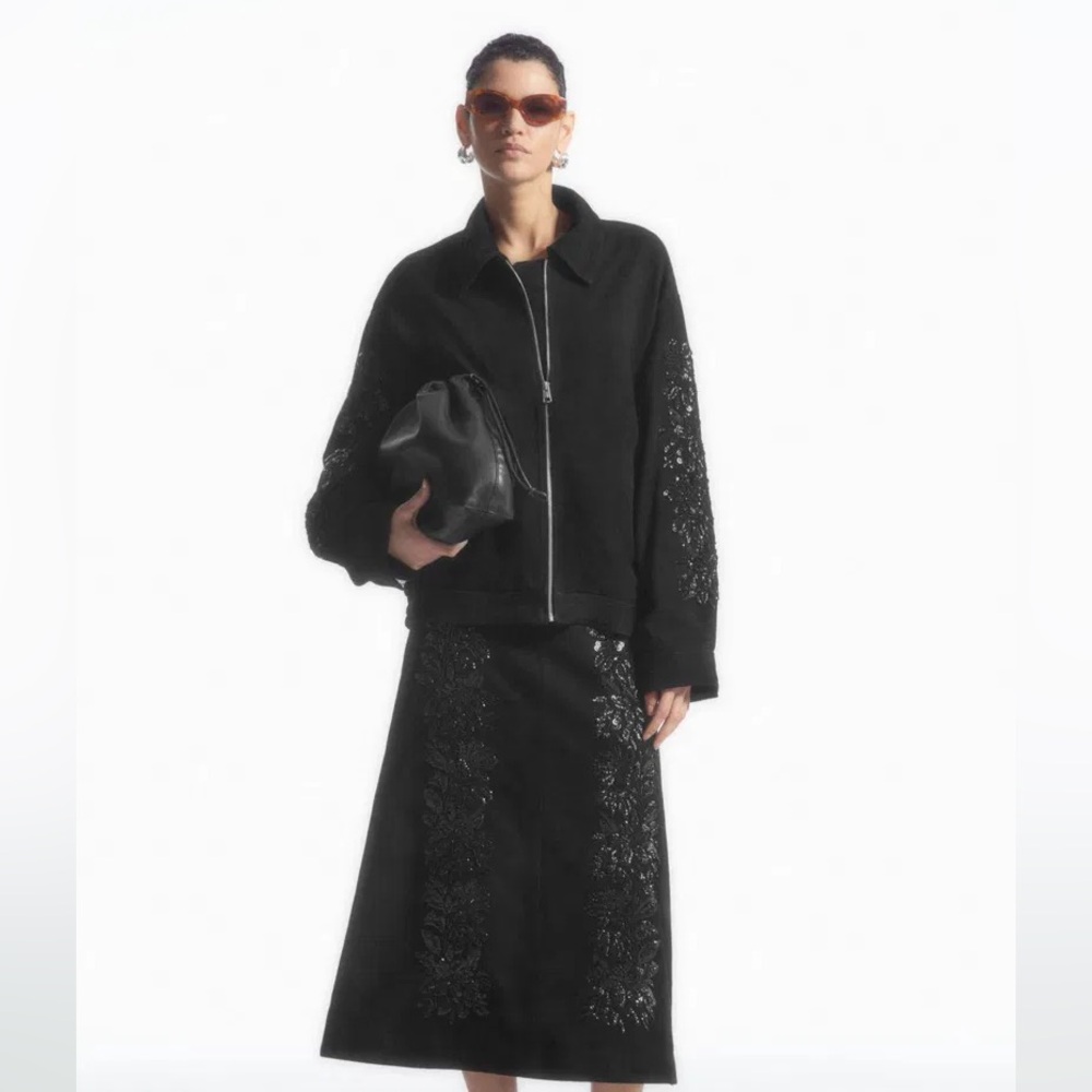 COS Black Suede Sequin viral Rare Embroidered Women's Jacket